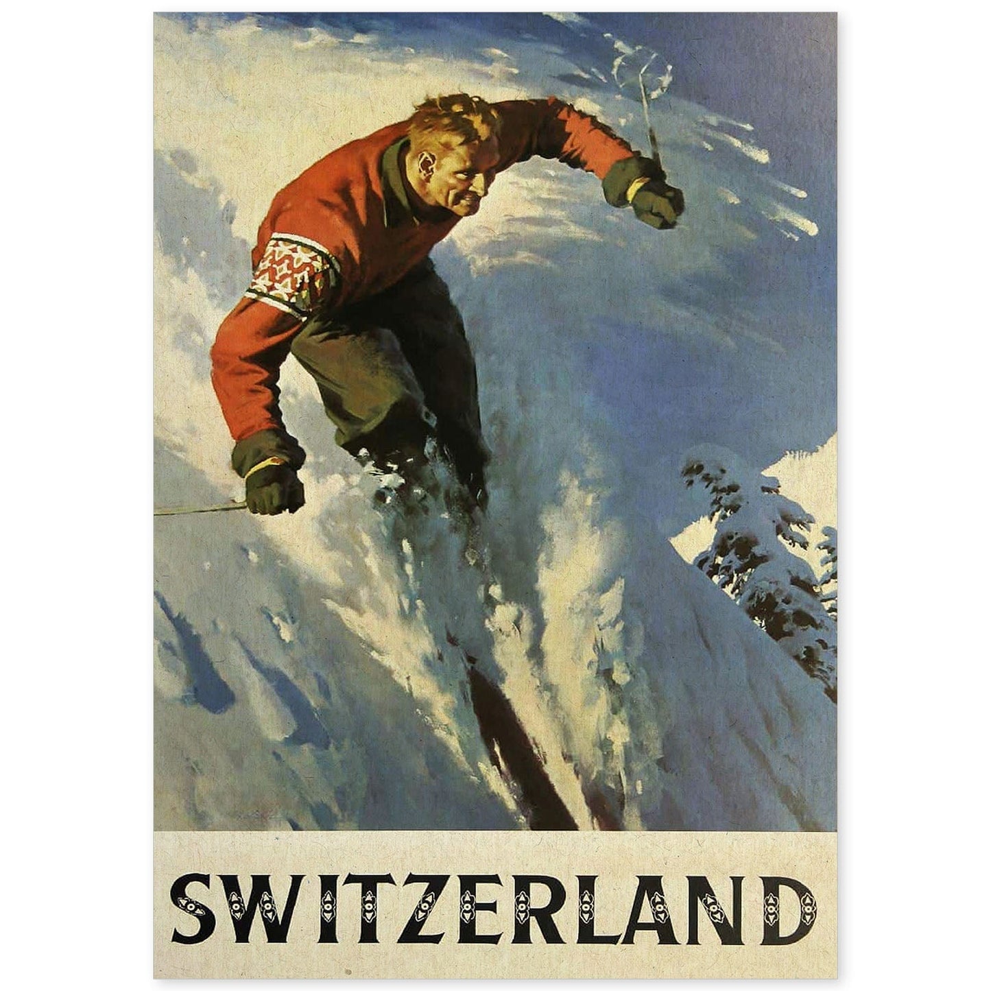Poster vintage. Cartel vintage de montañas europeas. Esquí en Suiza.-Artwork-Nacnic-A4-Sin marco-Nacnic Estudio SL