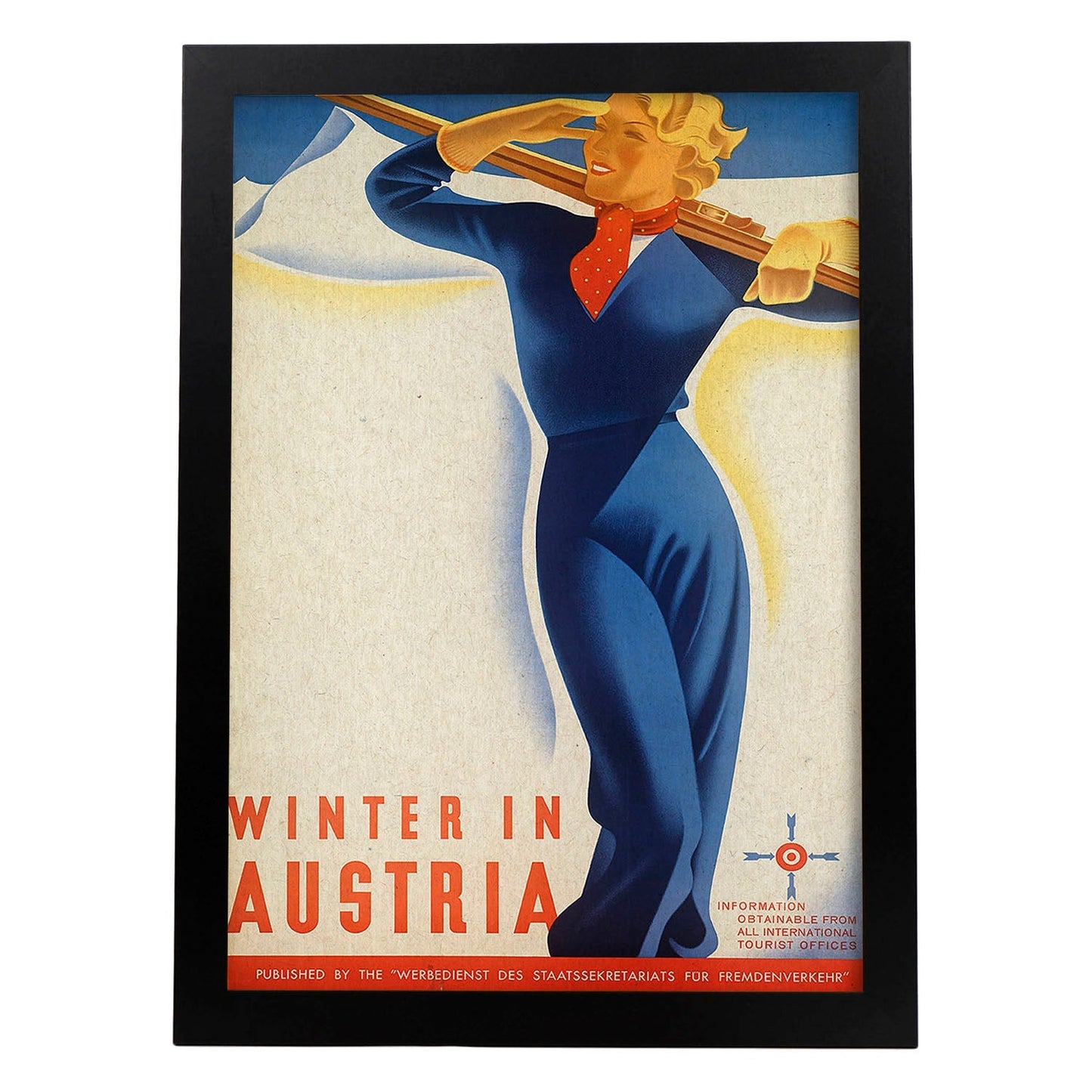 Poster vintage. Cartel vintage de montañas europeas. Invierno en Austria.-Artwork-Nacnic-A3-Marco Negro-Nacnic Estudio SL