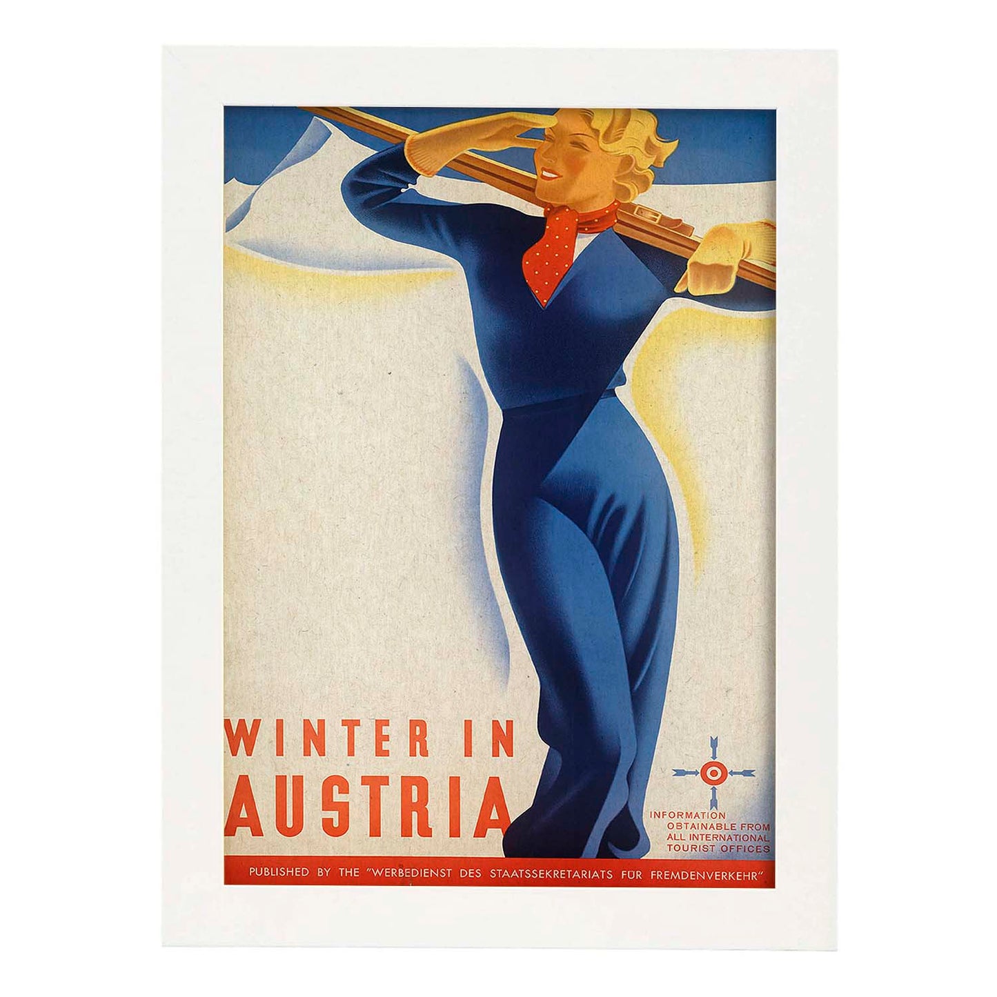 Poster vintage. Cartel vintage de montañas europeas. Invierno en Austria.-Artwork-Nacnic-A4-Marco Blanco-Nacnic Estudio SL
