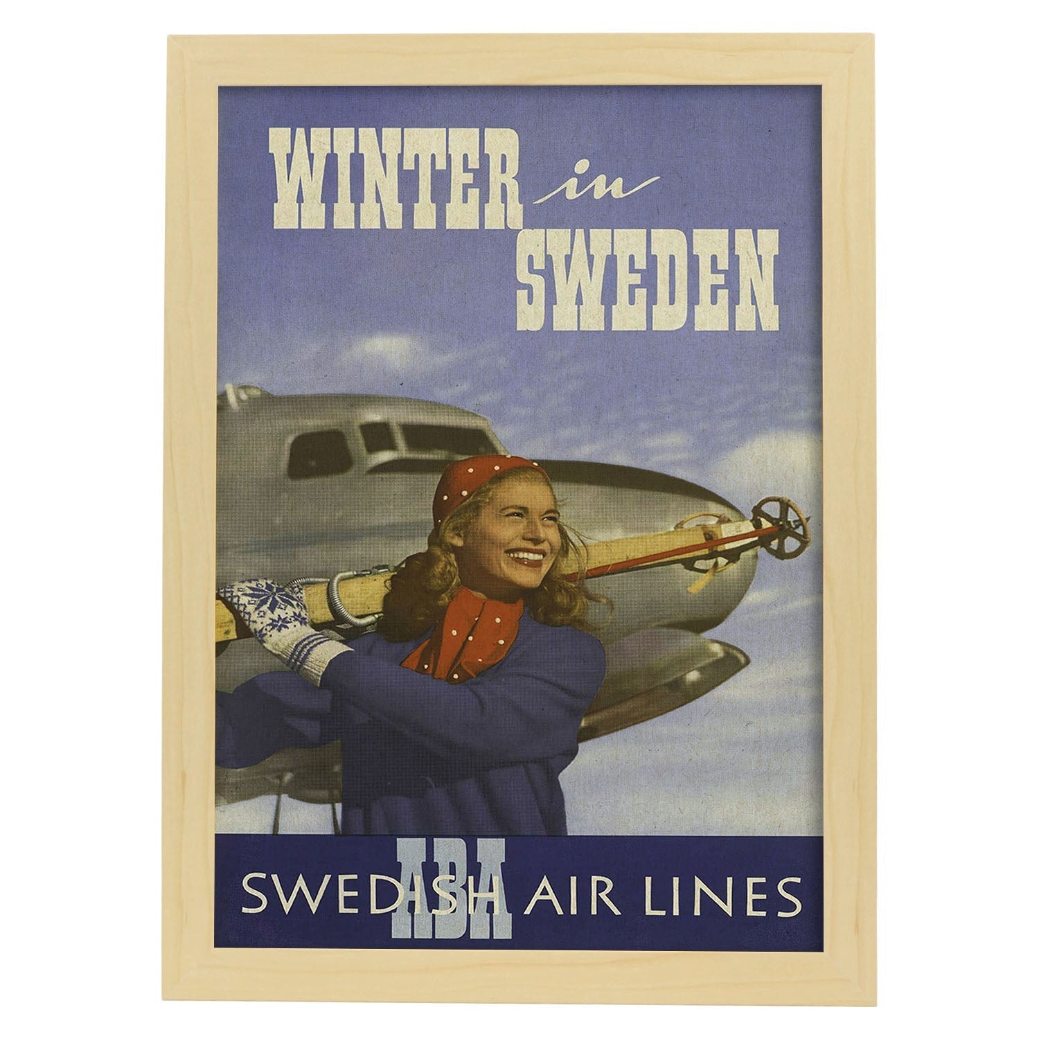 Poster vintage. Cartel vintage de montañas europeas. Invierno sueco.-Artwork-Nacnic-A3-Marco Madera clara-Nacnic Estudio SL