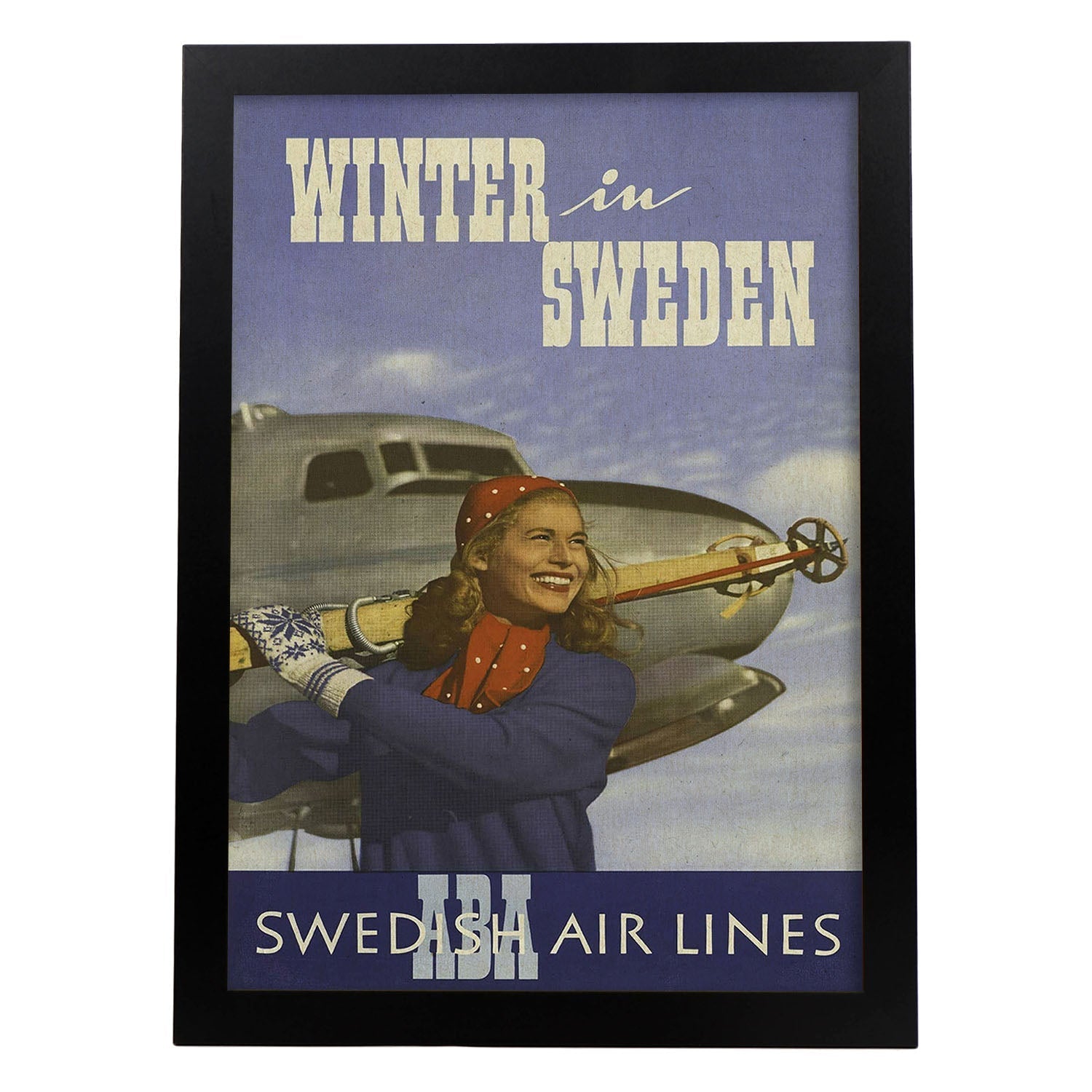 Poster vintage. Cartel vintage de montañas europeas. Invierno sueco.-Artwork-Nacnic-A4-Marco Negro-Nacnic Estudio SL