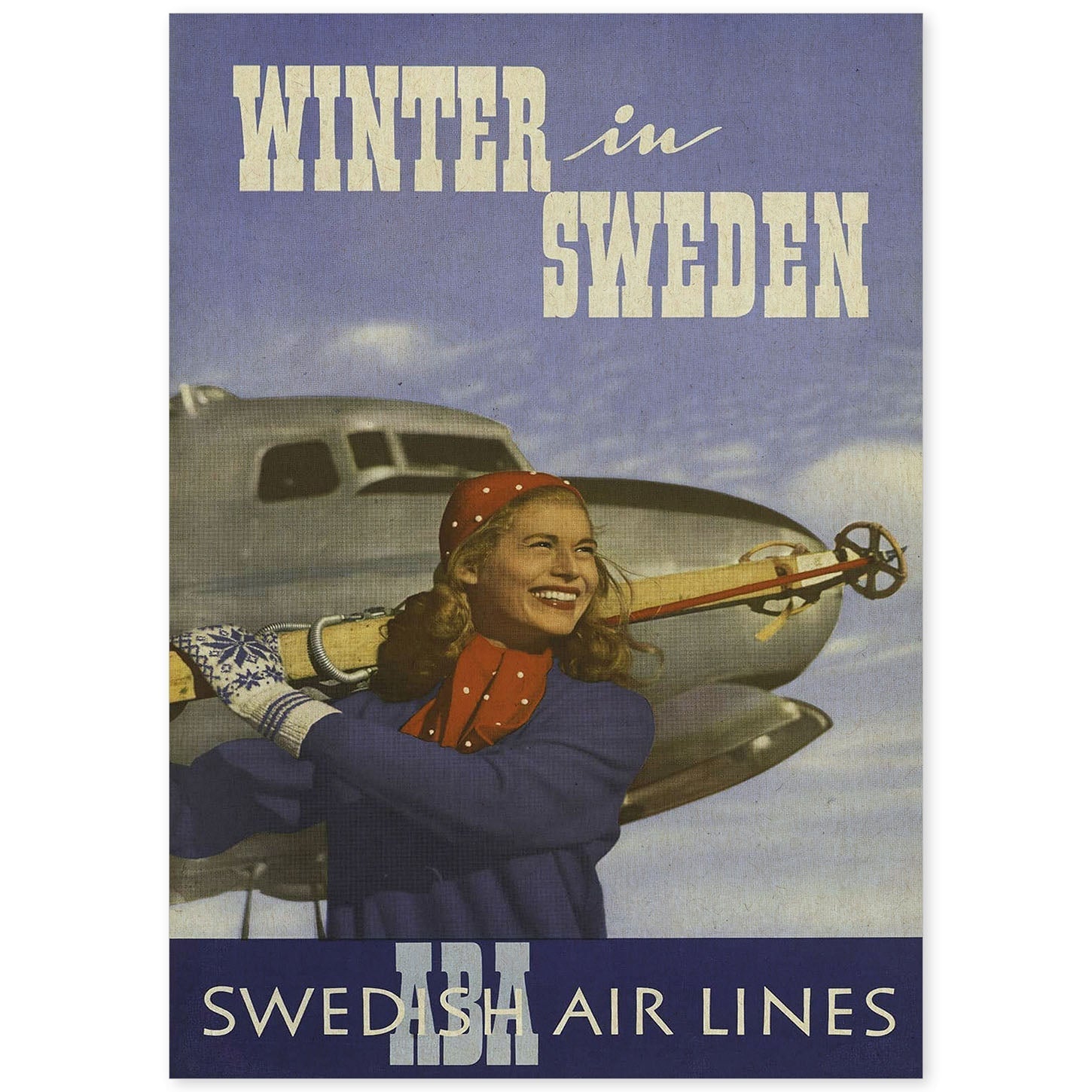 Poster vintage. Cartel vintage de montañas europeas. Invierno sueco.-Artwork-Nacnic-A4-Sin marco-Nacnic Estudio SL