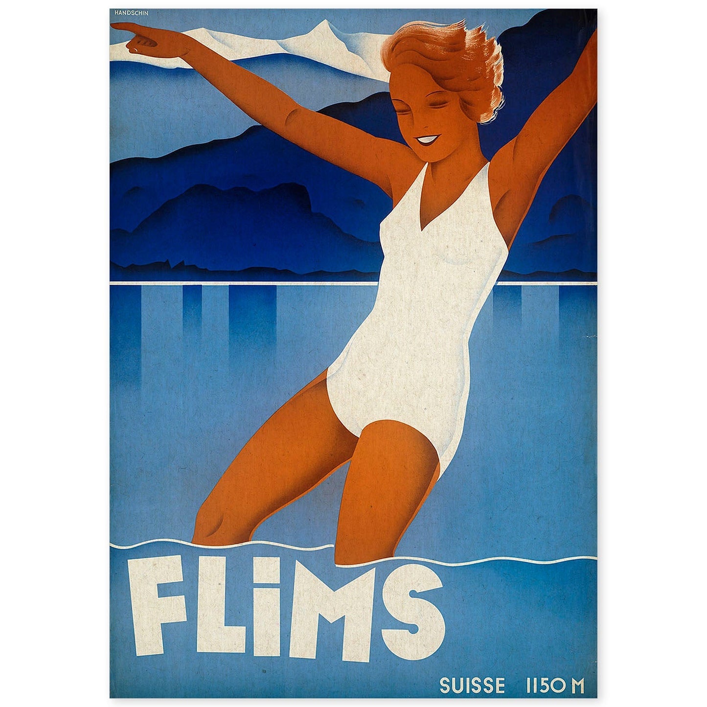 Poster vintage. Cartel vintage de montañas europeas. Lago Suizo.-Artwork-Nacnic-A4-Sin marco-Nacnic Estudio SL