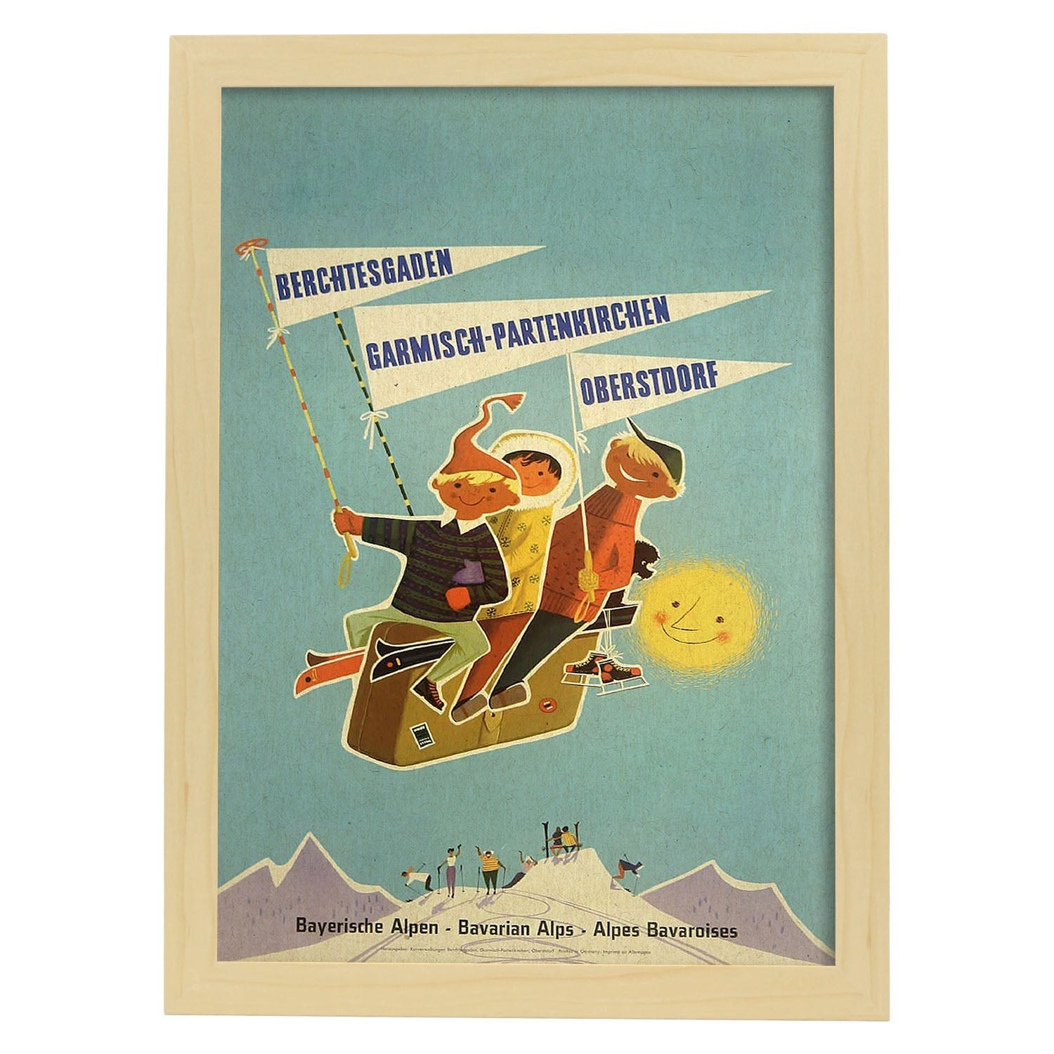 Poster vintage. Cartel vintage de montañas europeas. Los alpes.-Artwork-Nacnic-A3-Marco Madera clara-Nacnic Estudio SL