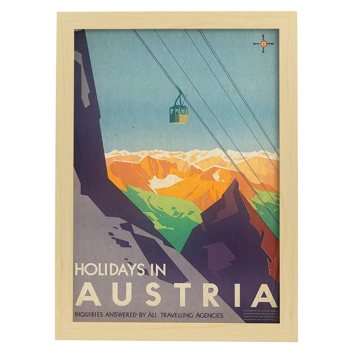 Poster vintage. Cartel vintage de montañas europeas. Navidades en Austria.-Artwork-Nacnic-A3-Marco Madera clara-Nacnic Estudio SL