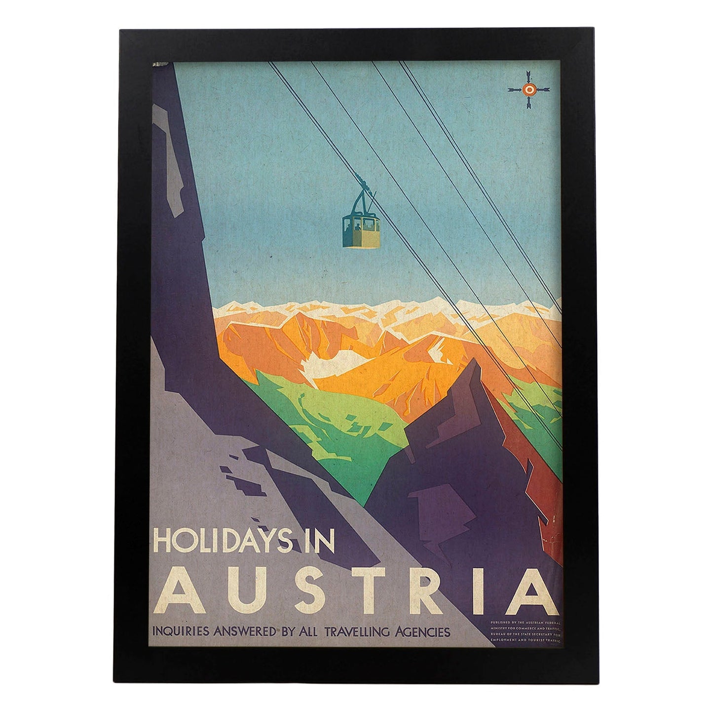 Poster vintage. Cartel vintage de montañas europeas. Navidades en Austria.-Artwork-Nacnic-A3-Marco Negro-Nacnic Estudio SL