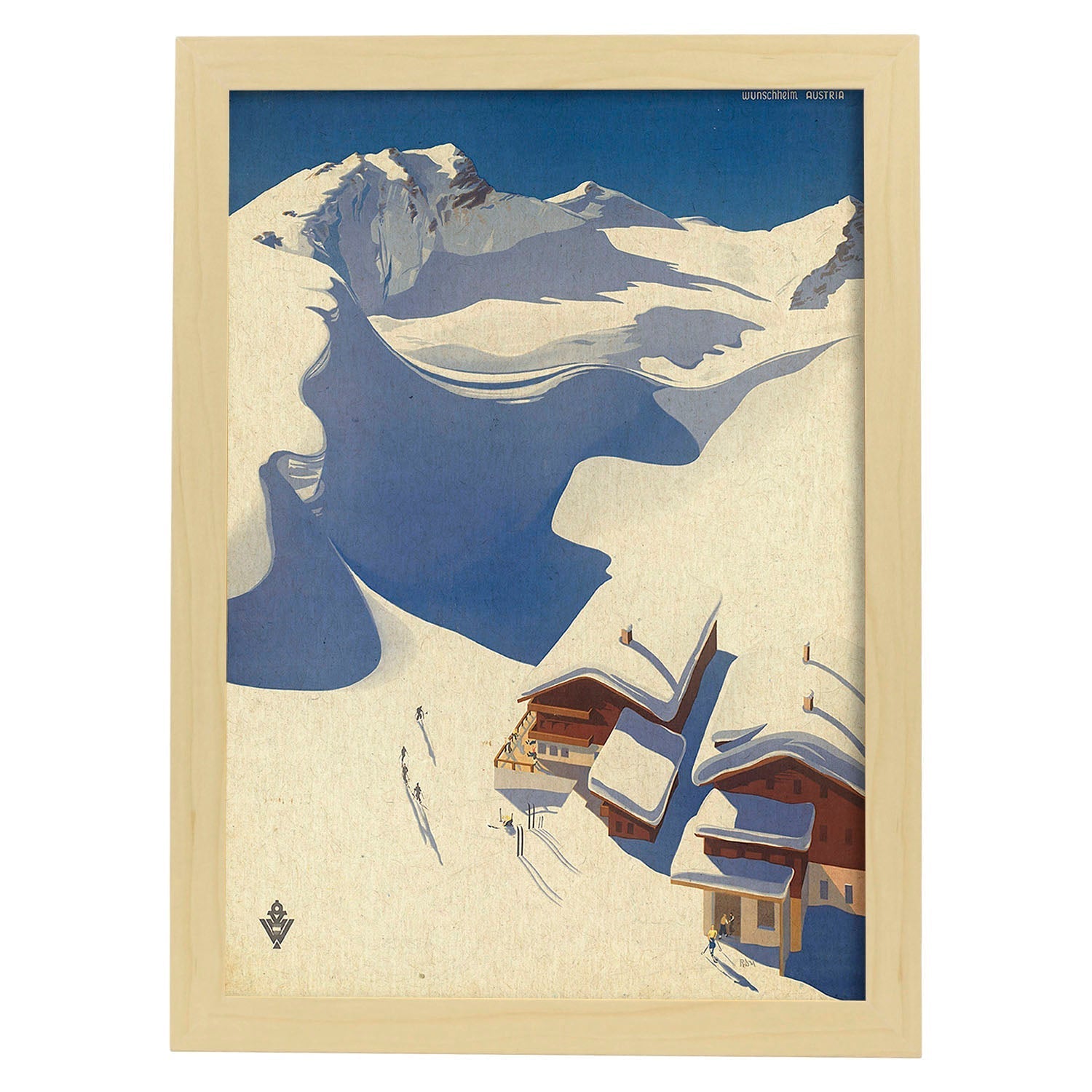 Poster vintage. Cartel vintage de montañas europeas. Nieve en Austria.-Artwork-Nacnic-A3-Marco Madera clara-Nacnic Estudio SL