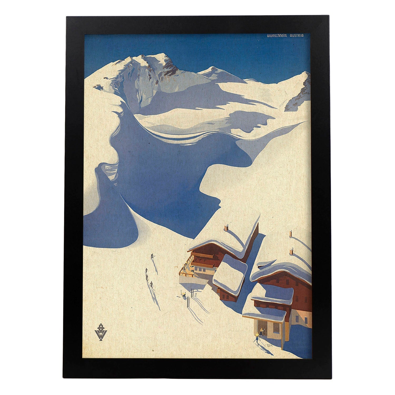 Poster vintage. Cartel vintage de montañas europeas. Nieve en Austria.-Artwork-Nacnic-A3-Marco Negro-Nacnic Estudio SL