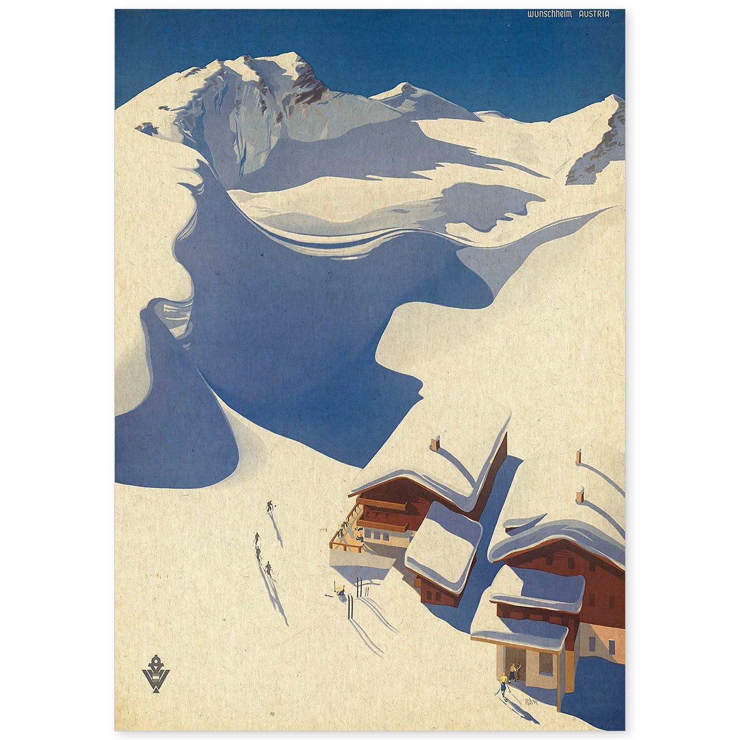 Poster vintage. Cartel vintage de montañas europeas. Nieve en Austria.-Artwork-Nacnic-A4-Sin marco-Nacnic Estudio SL