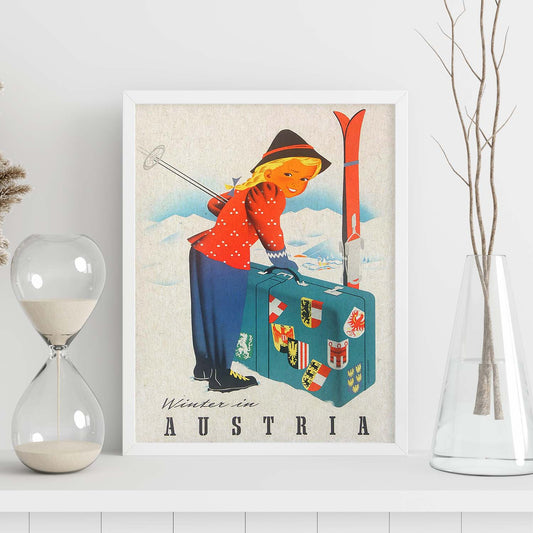Poster vintage. Cartel vintage de montañas europeas. Niña en Austria.-Artwork-Nacnic-Nacnic Estudio SL