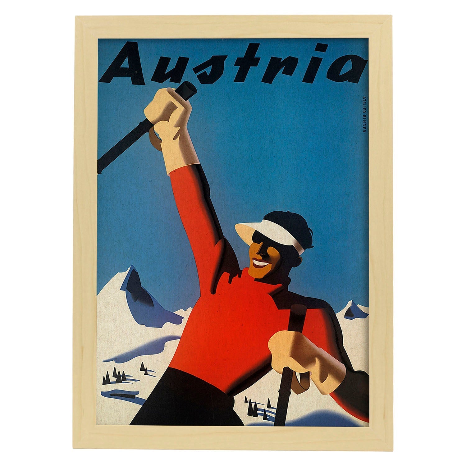 Poster vintage. Cartel vintage de montañas europeas. Ski en austria.-Artwork-Nacnic-A3-Marco Madera clara-Nacnic Estudio SL