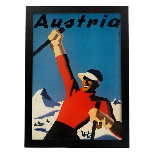 Poster vintage. Cartel vintage de montañas europeas. Ski en austria.-Artwork-Nacnic-A4-Marco Negro-Nacnic Estudio SL