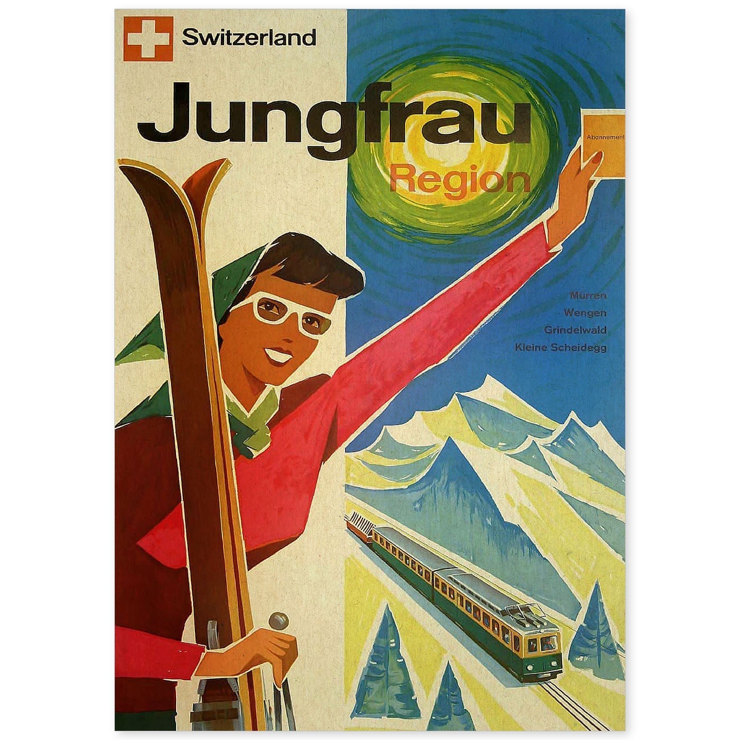 Poster vintage. Cartel vintage de montañas europeas. Suiza, Jungfrau.-Artwork-Nacnic-A4-Sin marco-Nacnic Estudio SL