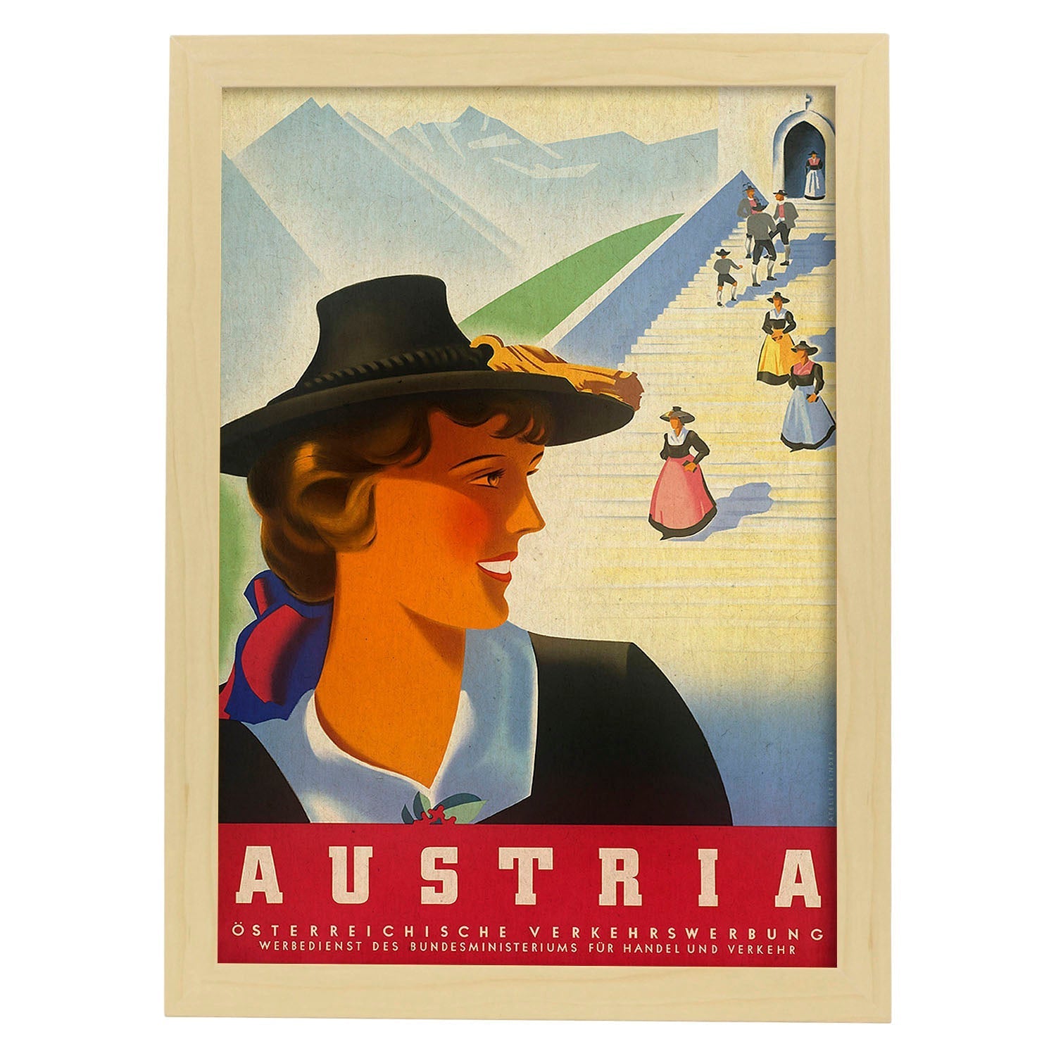 Poster vintage. Cartel vintage de montañas europeas. Viaje por Austria.-Artwork-Nacnic-A3-Marco Madera clara-Nacnic Estudio SL