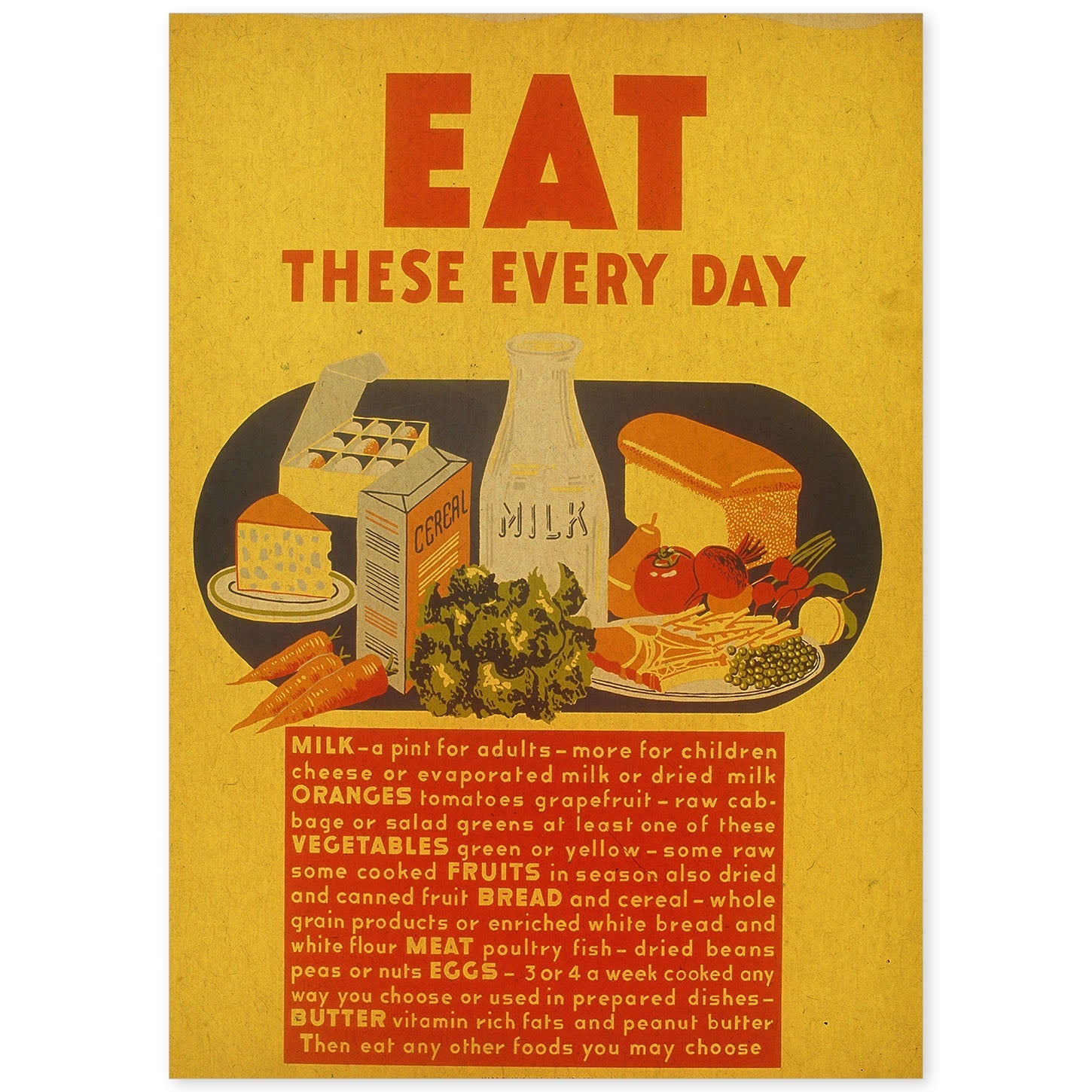 Poster vintage. Cartel vintage de nutricion. "Alimentos diarios".-Artwork-Nacnic-A4-Sin marco-Nacnic Estudio SL