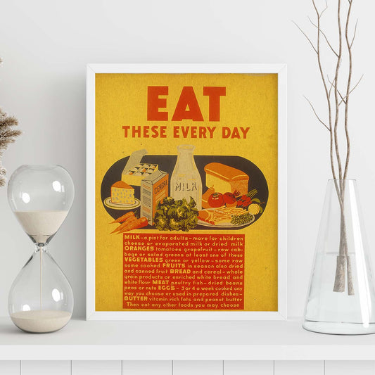 Poster vintage. Cartel vintage de nutricion. "Alimentos diarios".-Artwork-Nacnic-Nacnic Estudio SL