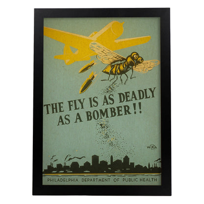 Poster vintage. Cartel vintage de salud publica. Mosca peligrosa.-Artwork-Nacnic-A4-Marco Negro-Nacnic Estudio SL