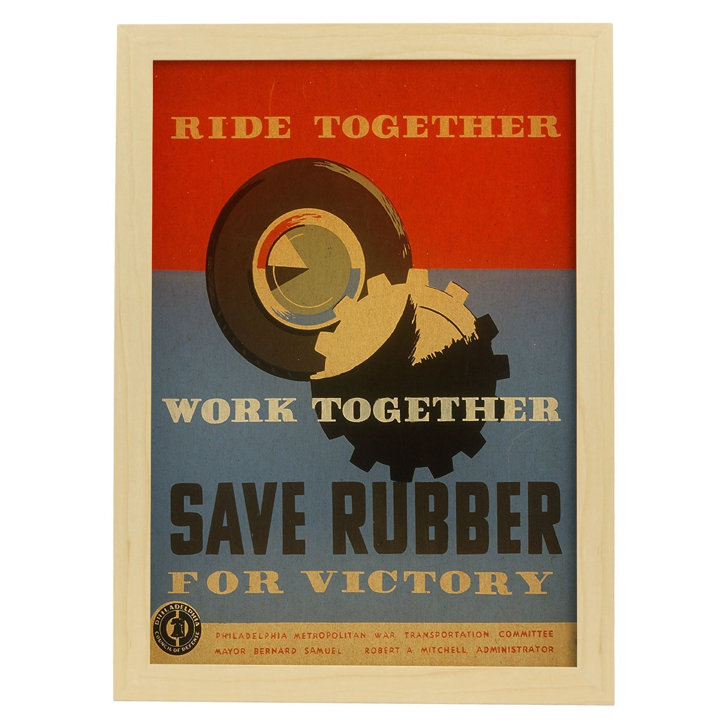 Poster vintage. Cartel vintage del comite federal de Philadelphia.-Artwork-Nacnic-A4-Marco Madera clara-Nacnic Estudio SL