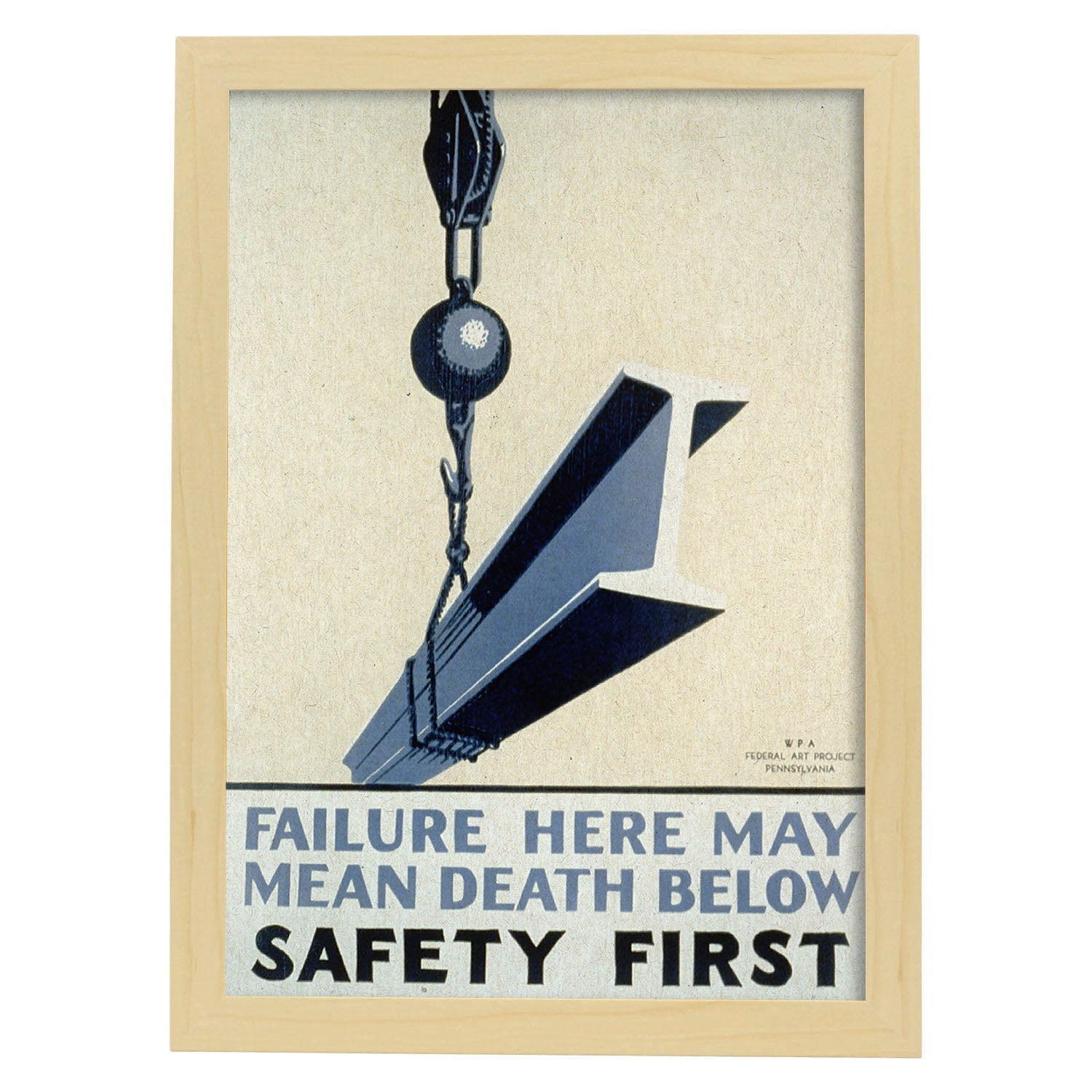 Poster vintage. Cartel vintage del departamento federal de Pennsylvania "Safety first".-Artwork-Nacnic-A3-Marco Madera clara-Nacnic Estudio SL