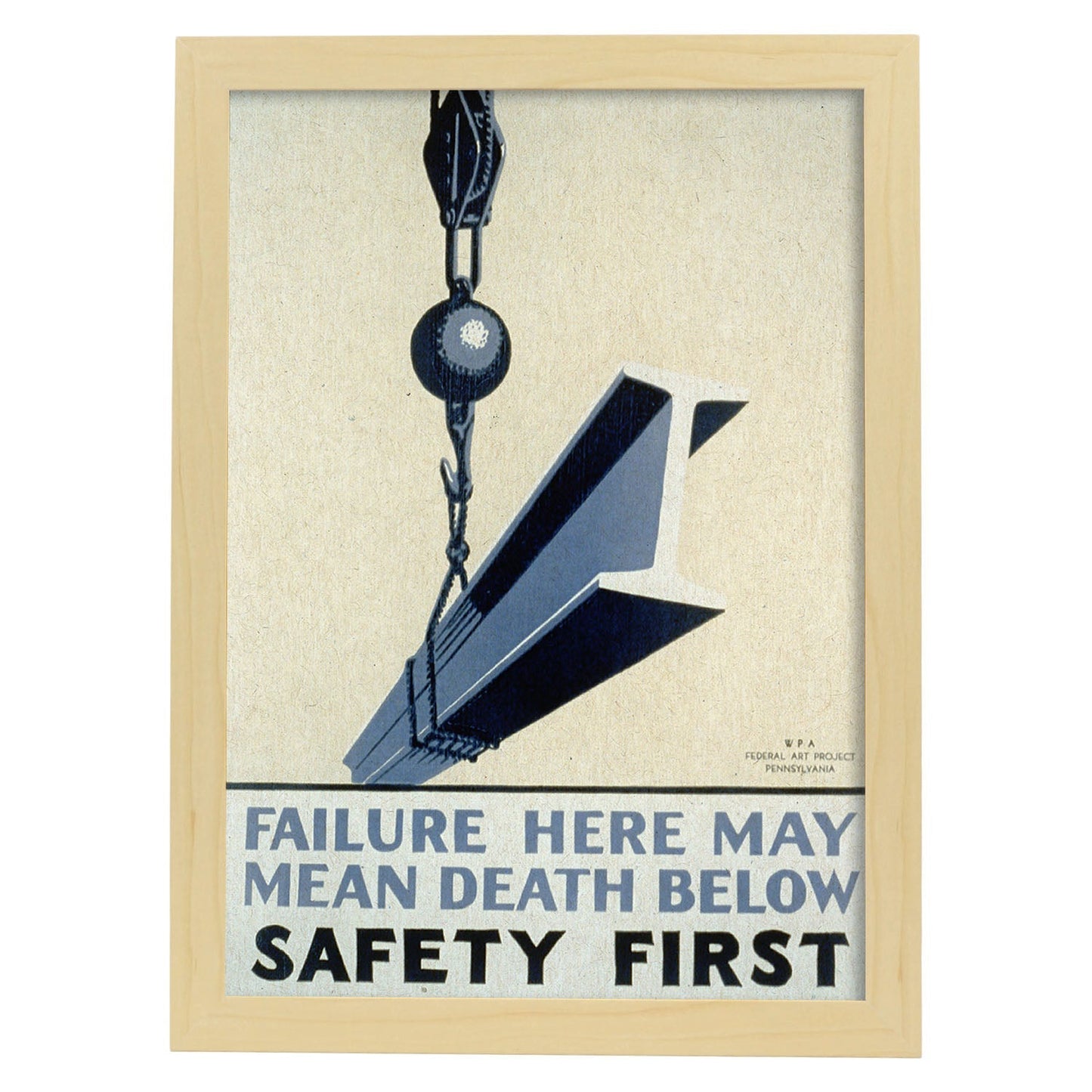 Poster vintage. Cartel vintage del departamento federal de Pennsylvania "Safety first".-Artwork-Nacnic-A4-Marco Madera clara-Nacnic Estudio SL