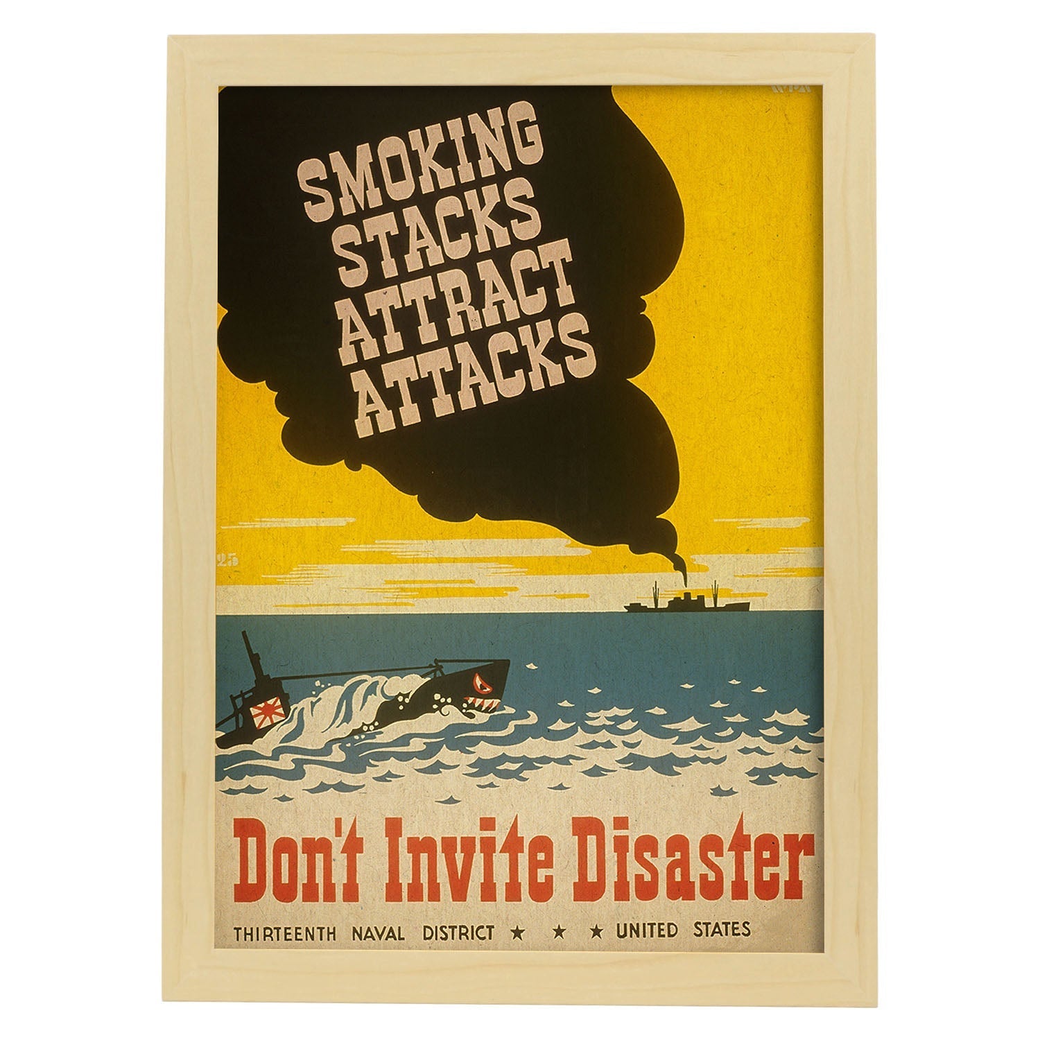 Poster vintage. Cartel vintage del distrito naval de Estados Unidos. " Dont Invite Disaster".-Artwork-Nacnic-A3-Marco Madera clara-Nacnic Estudio SL