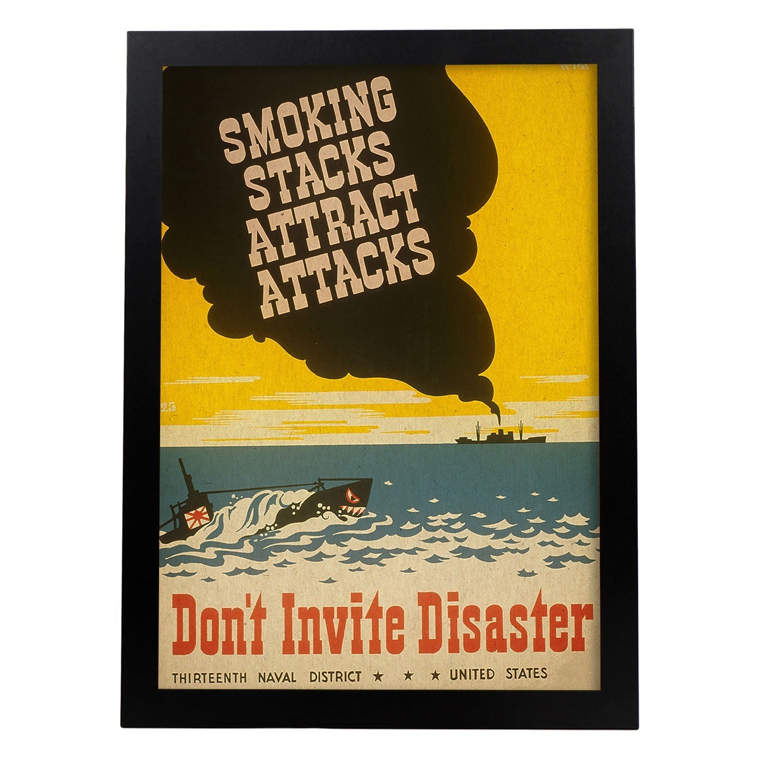 Poster vintage. Cartel vintage del distrito naval de Estados Unidos. " Dont Invite Disaster".-Artwork-Nacnic-A3-Marco Negro-Nacnic Estudio SL