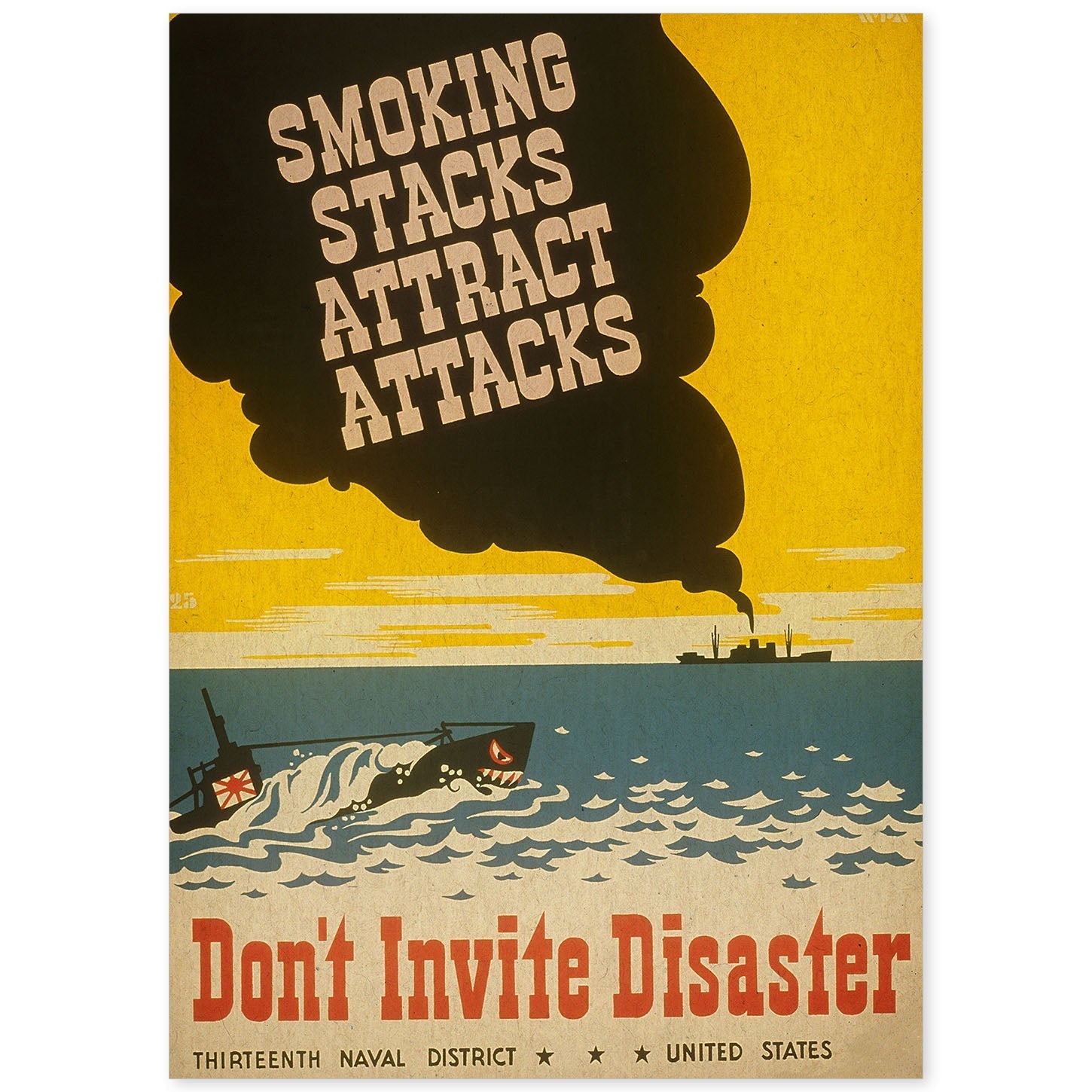 Poster vintage. Cartel vintage del distrito naval de Estados Unidos. " Dont Invite Disaster".-Artwork-Nacnic-A4-Sin marco-Nacnic Estudio SL