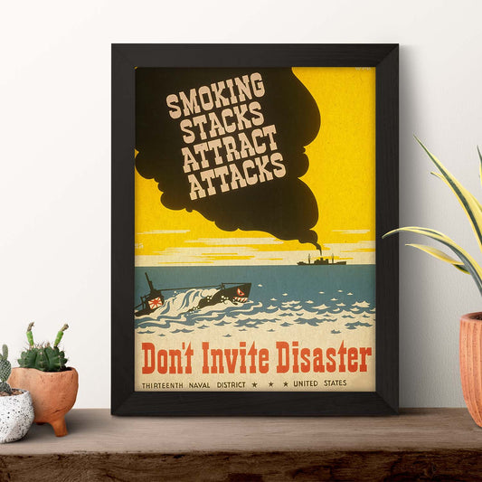Poster vintage. Cartel vintage del distrito naval de Estados Unidos. " Dont Invite Disaster".-Artwork-Nacnic-Nacnic Estudio SL