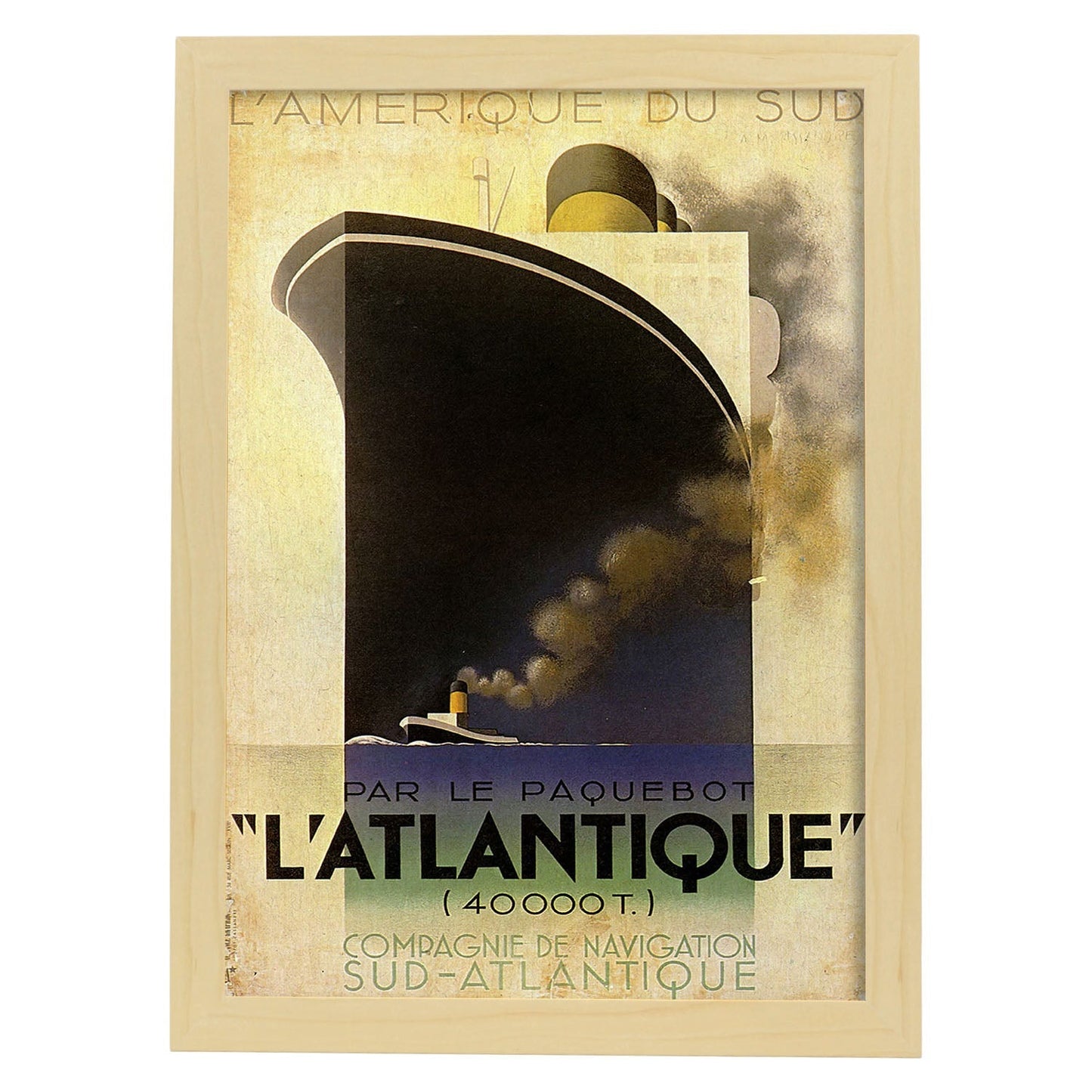 Poster vintage. Cartel vintage del trasatlántico L'Atlantique, 1931. A.M. Cassandre.-Artwork-Nacnic-A3-Marco Madera clara-Nacnic Estudio SL