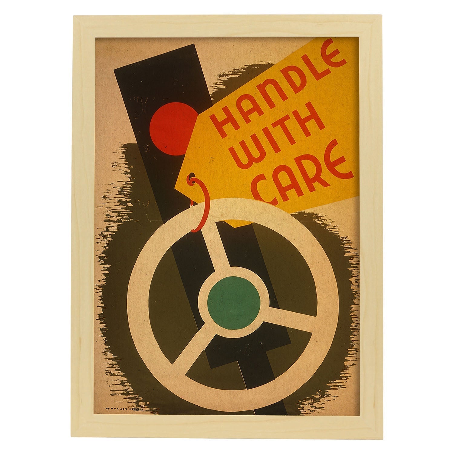 Poster vintage. Cartel vintage educacional " conduce con cuidado".-Artwork-Nacnic-A3-Marco Madera clara-Nacnic Estudio SL
