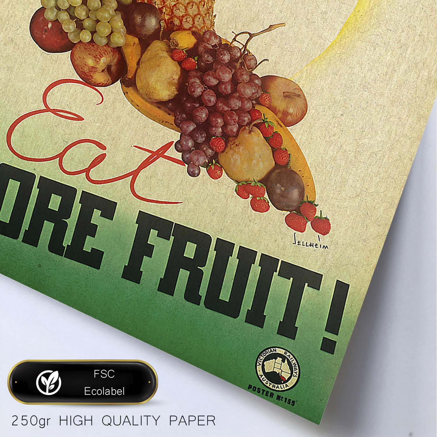 Poster vintage. Cartel vintage educacional sobre el habito "Come más frutas".-Artwork-Nacnic-Nacnic Estudio SL