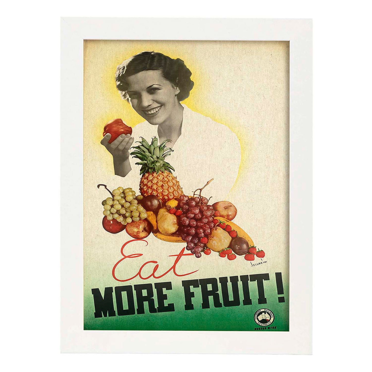 Poster vintage. Cartel vintage educacional sobre el habito "Come más frutas".-Artwork-Nacnic-A3-Marco Blanco-Nacnic Estudio SL