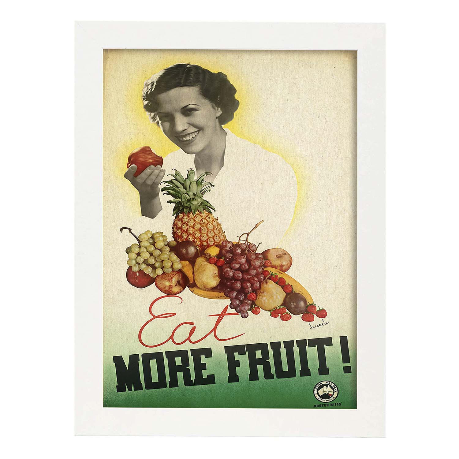 Poster vintage. Cartel vintage educacional sobre el habito "Come más frutas".-Artwork-Nacnic-A3-Marco Blanco-Nacnic Estudio SL
