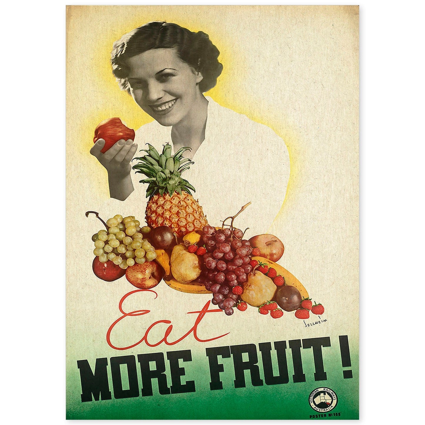 Poster vintage. Cartel vintage educacional sobre el habito "Come más frutas".-Artwork-Nacnic-A4-Sin marco-Nacnic Estudio SL