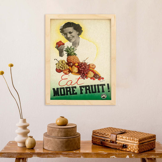 Poster vintage. Cartel vintage educacional sobre el habito "Come más frutas".-Artwork-Nacnic-Nacnic Estudio SL