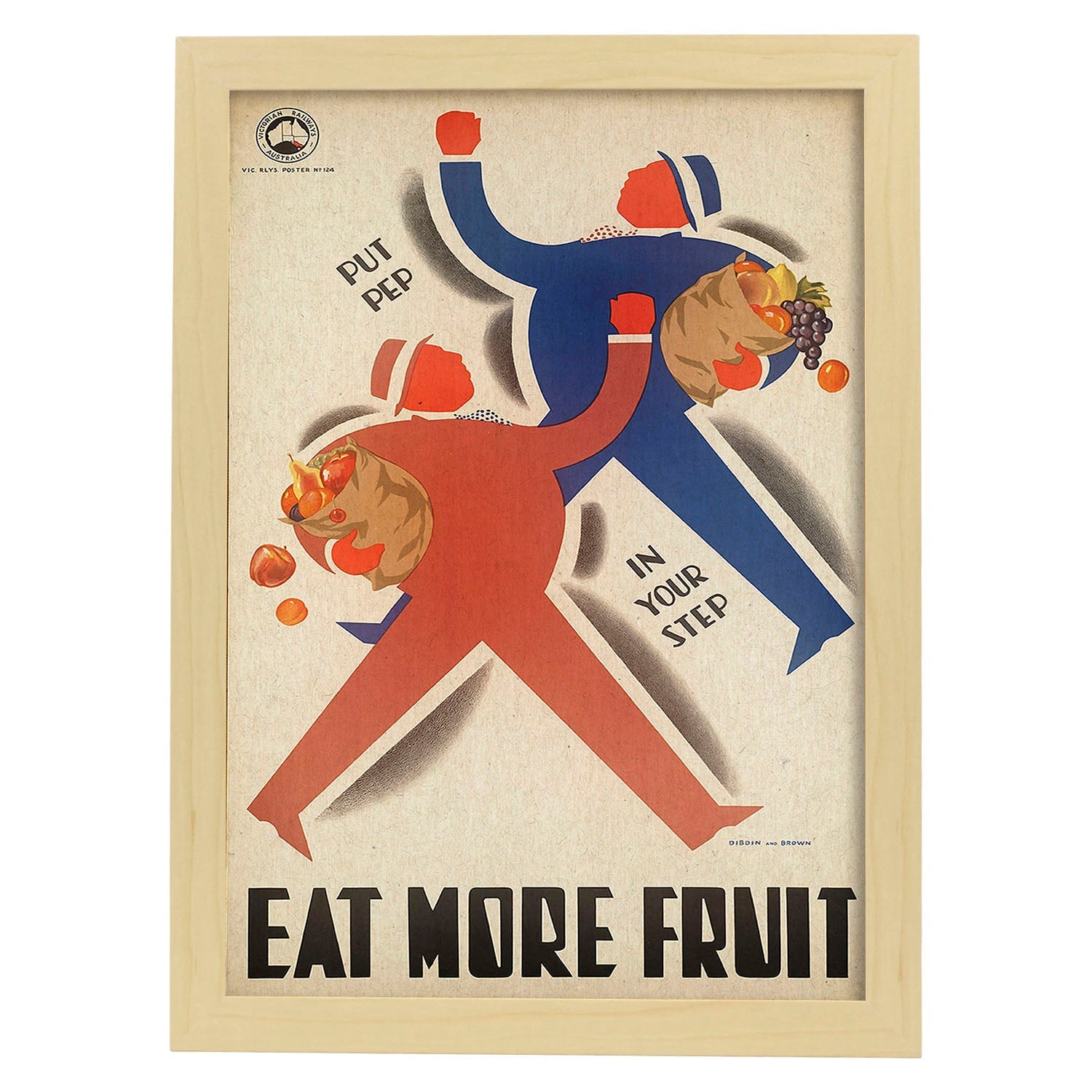 Poster vintage. Cartel vintage educacional sobre el habito "Comer más frutas".-Artwork-Nacnic-A3-Marco Madera clara-Nacnic Estudio SL