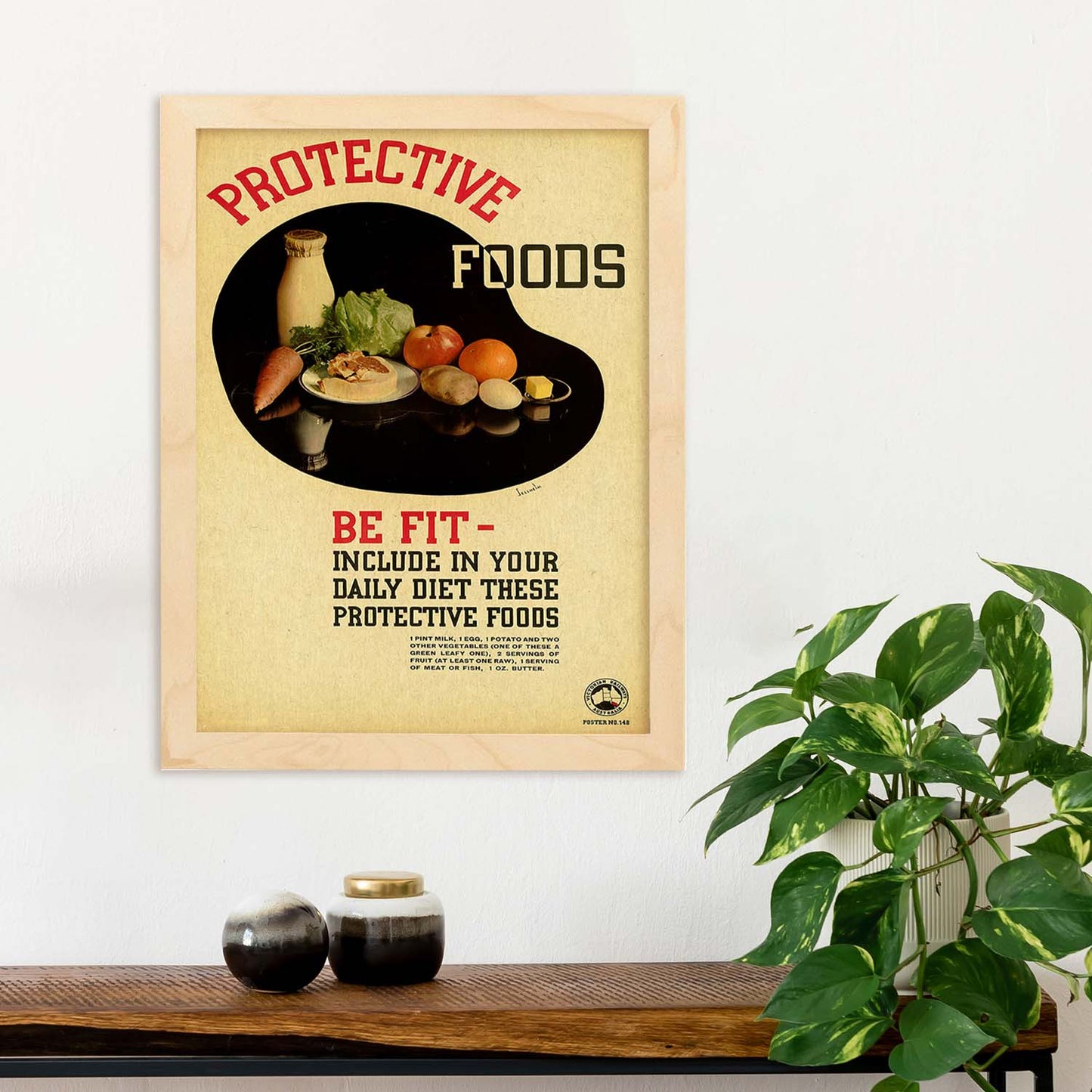 Poster vintage. Cartel vintage educacional sobre el habito "comer sano".-Artwork-Nacnic-Nacnic Estudio SL