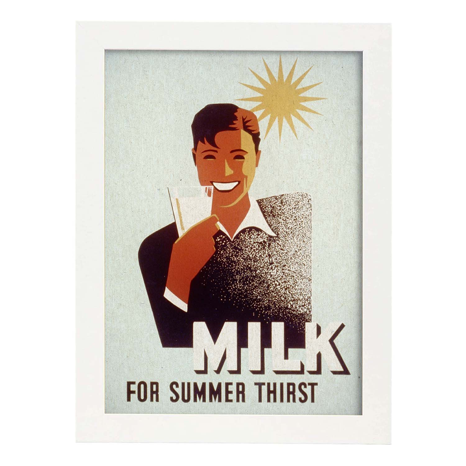Poster vintage. Cartel vintage educacional sobre el habito "Milk for the summer thirst".-Artwork-Nacnic-A3-Marco Blanco-Nacnic Estudio SL
