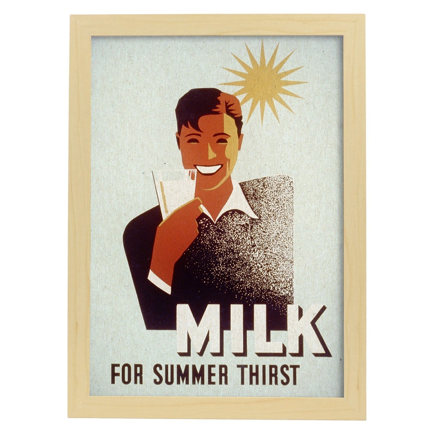 Poster vintage. Cartel vintage educacional sobre el habito "Milk for the summer thirst".-Artwork-Nacnic-A4-Marco Madera clara-Nacnic Estudio SL