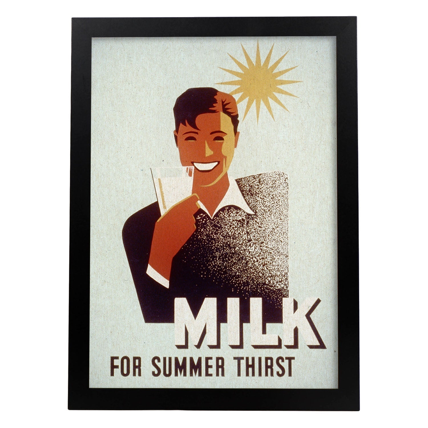 Poster vintage. Cartel vintage educacional sobre el habito "Milk for the summer thirst".-Artwork-Nacnic-A4-Marco Negro-Nacnic Estudio SL