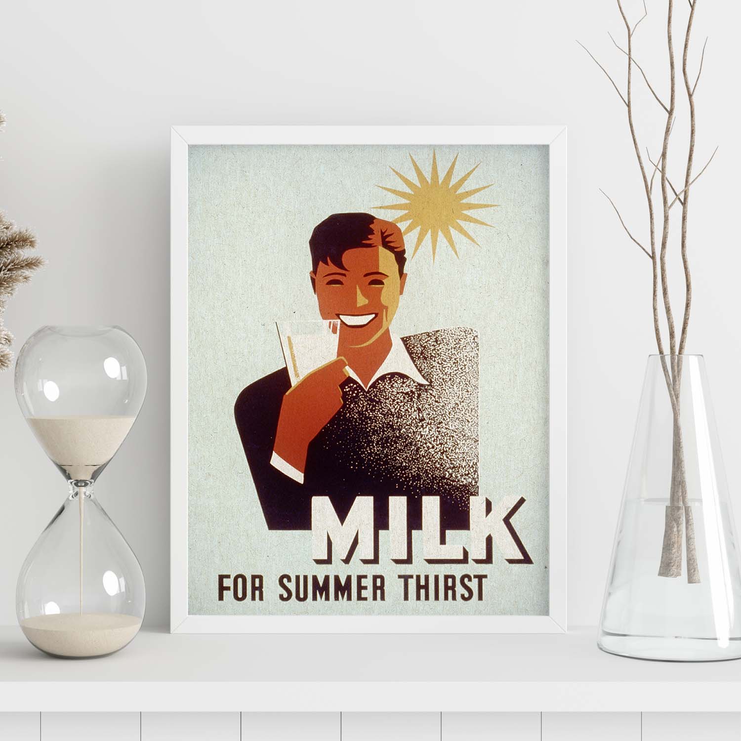 Poster vintage. Cartel vintage educacional sobre el habito "Milk for the summer thirst".-Artwork-Nacnic-Nacnic Estudio SL