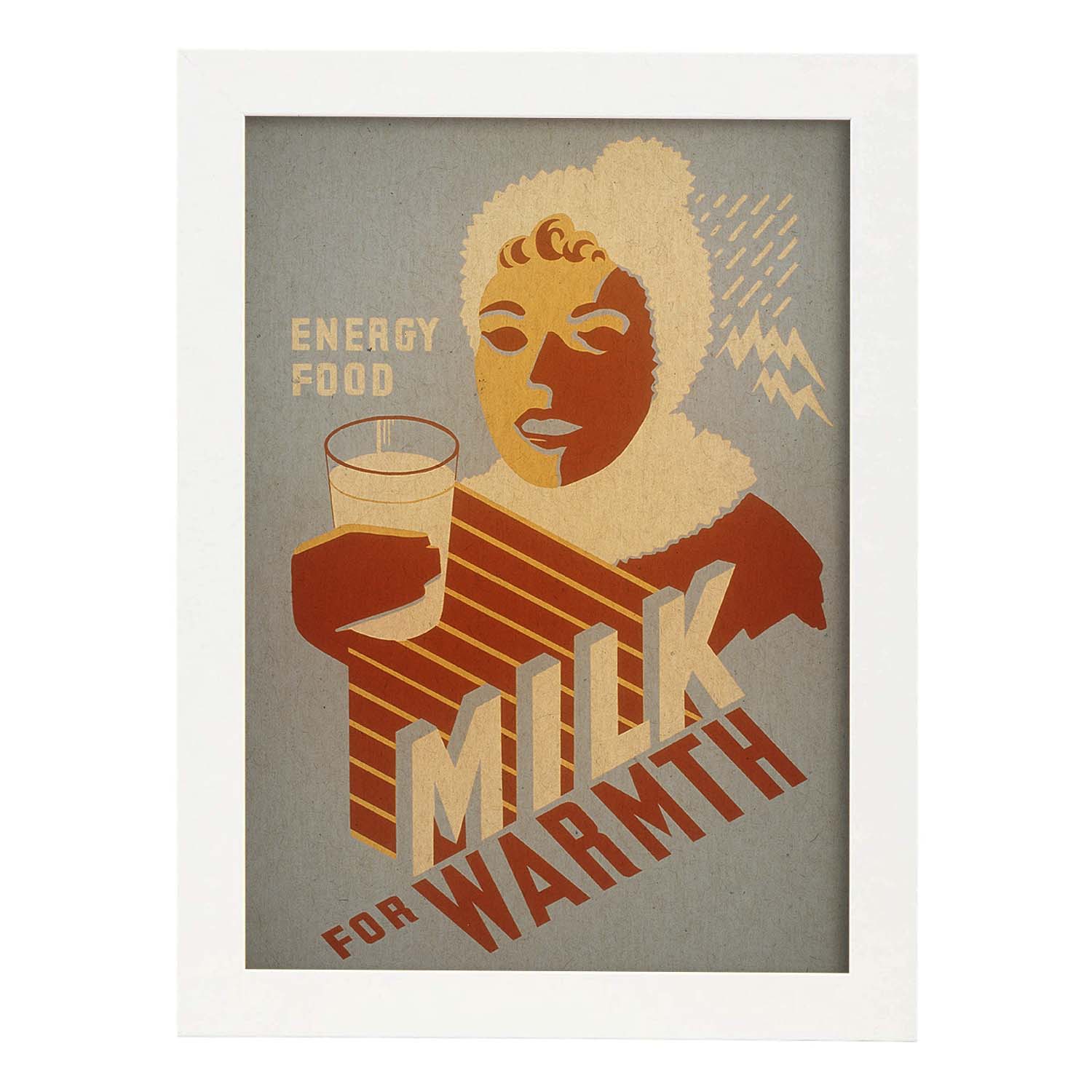 Poster vintage. Cartel vintage educacional sobre el habito "Milk for warmth".-Artwork-Nacnic-A3-Marco Blanco-Nacnic Estudio SL