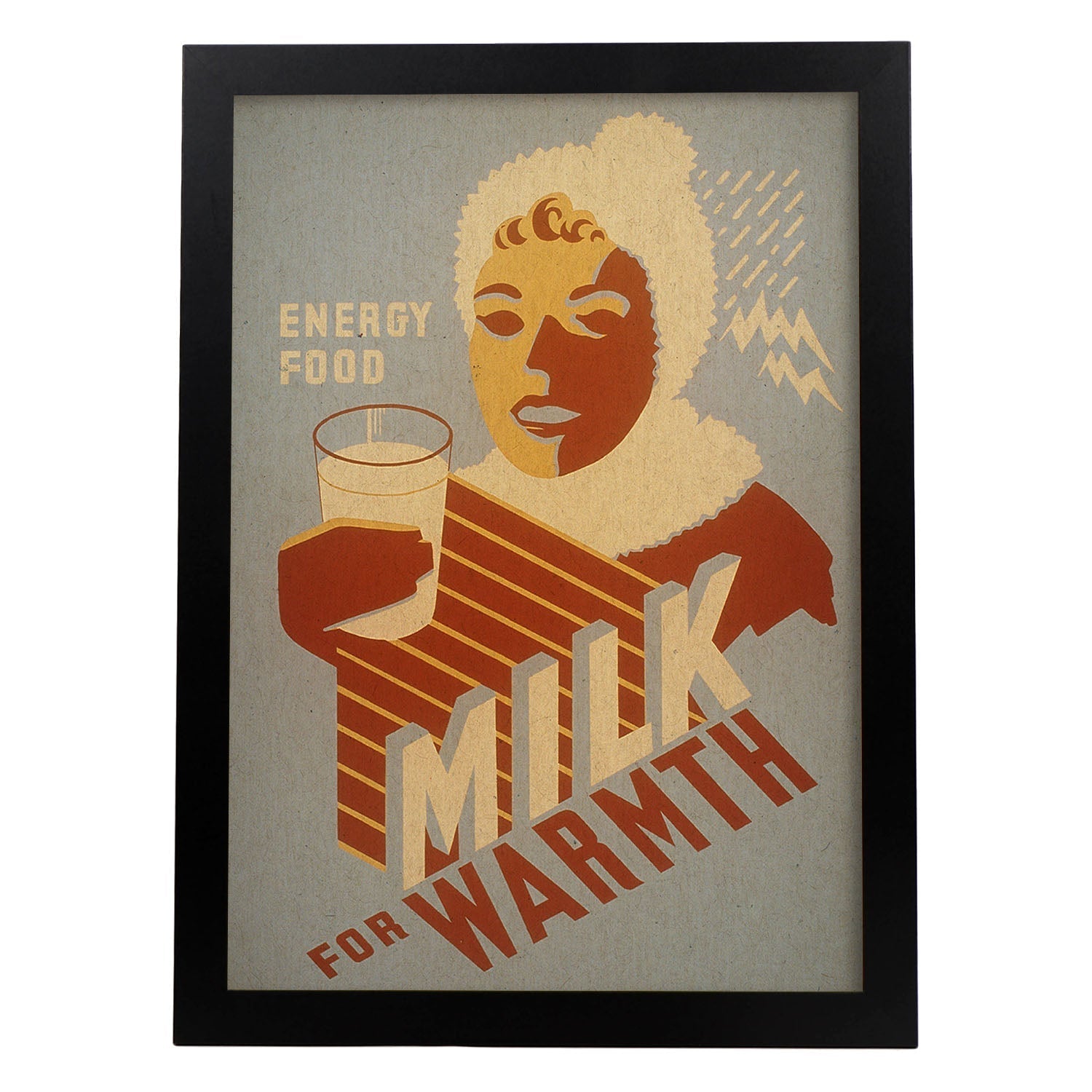 Poster vintage. Cartel vintage educacional sobre el habito "Milk for warmth".-Artwork-Nacnic-A3-Marco Negro-Nacnic Estudio SL