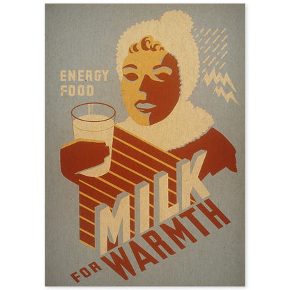 Poster vintage. Cartel vintage educacional sobre el habito "Milk for warmth".-Artwork-Nacnic-A4-Sin marco-Nacnic Estudio SL