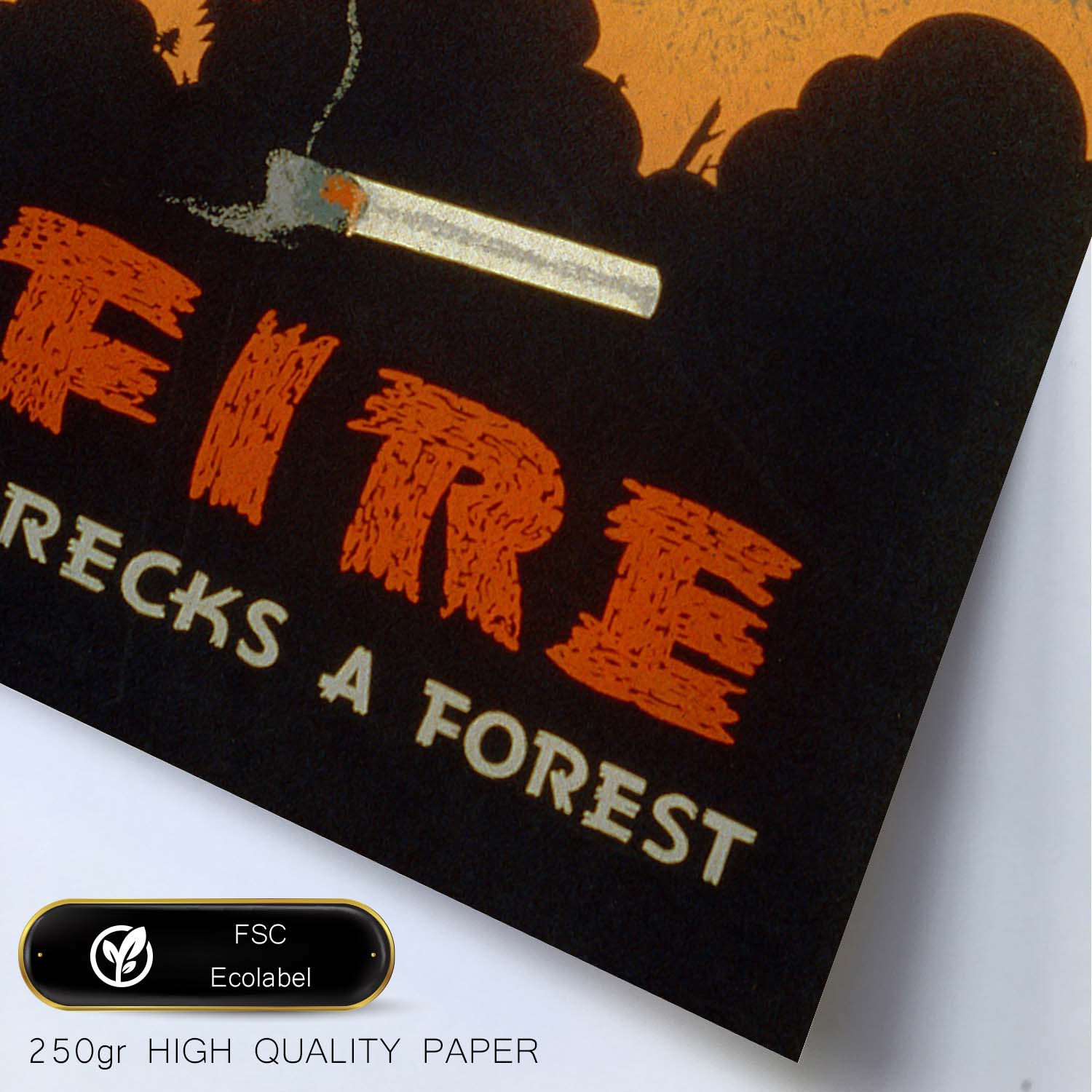 Poster vintage. Cartel vintage "El fuego destruye el bosque".-Artwork-Nacnic-Nacnic Estudio SL
