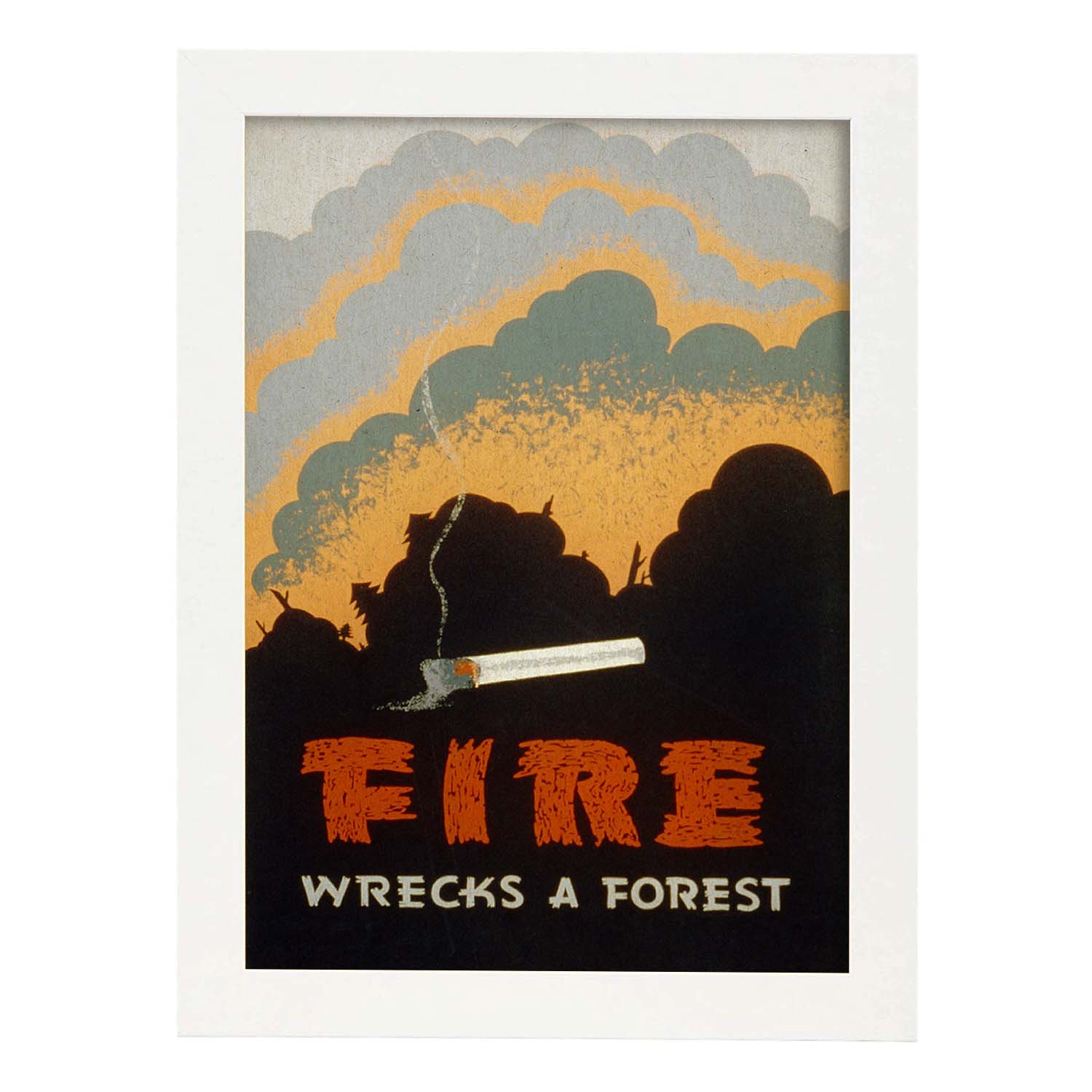 Poster vintage. Cartel vintage "El fuego destruye el bosque".-Artwork-Nacnic-A3-Marco Blanco-Nacnic Estudio SL