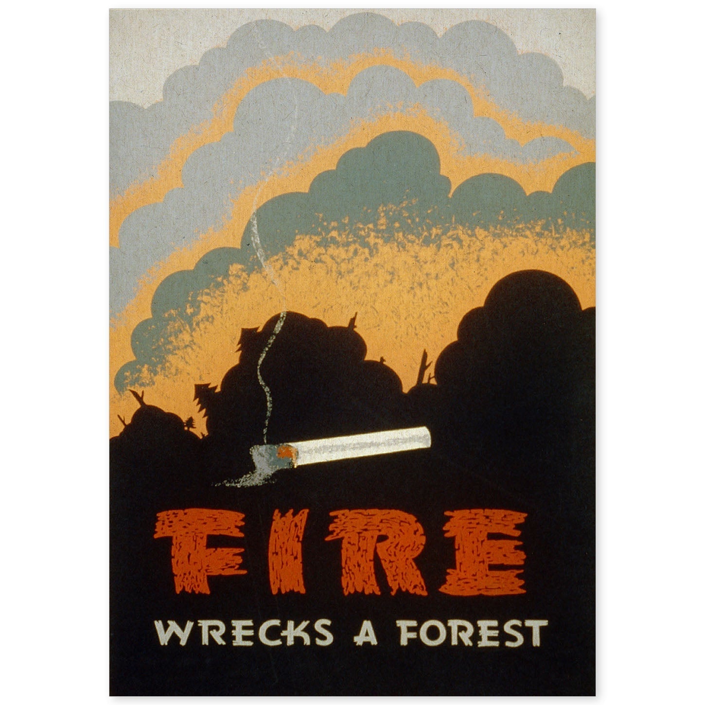 Poster vintage. Cartel vintage "El fuego destruye el bosque".-Artwork-Nacnic-A4-Sin marco-Nacnic Estudio SL