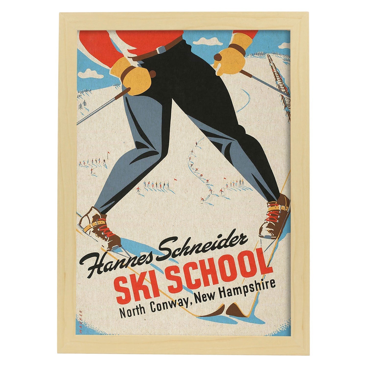 Poster vintage. Cartel Vintage "Escuela Sky Hannes Shneider en Conway".-Artwork-Nacnic-A3-Marco Madera clara-Nacnic Estudio SL