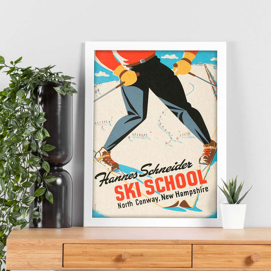 Poster vintage. Cartel Vintage "Escuela Sky Hannes Shneider en Conway".-Artwork-Nacnic-Nacnic Estudio SL