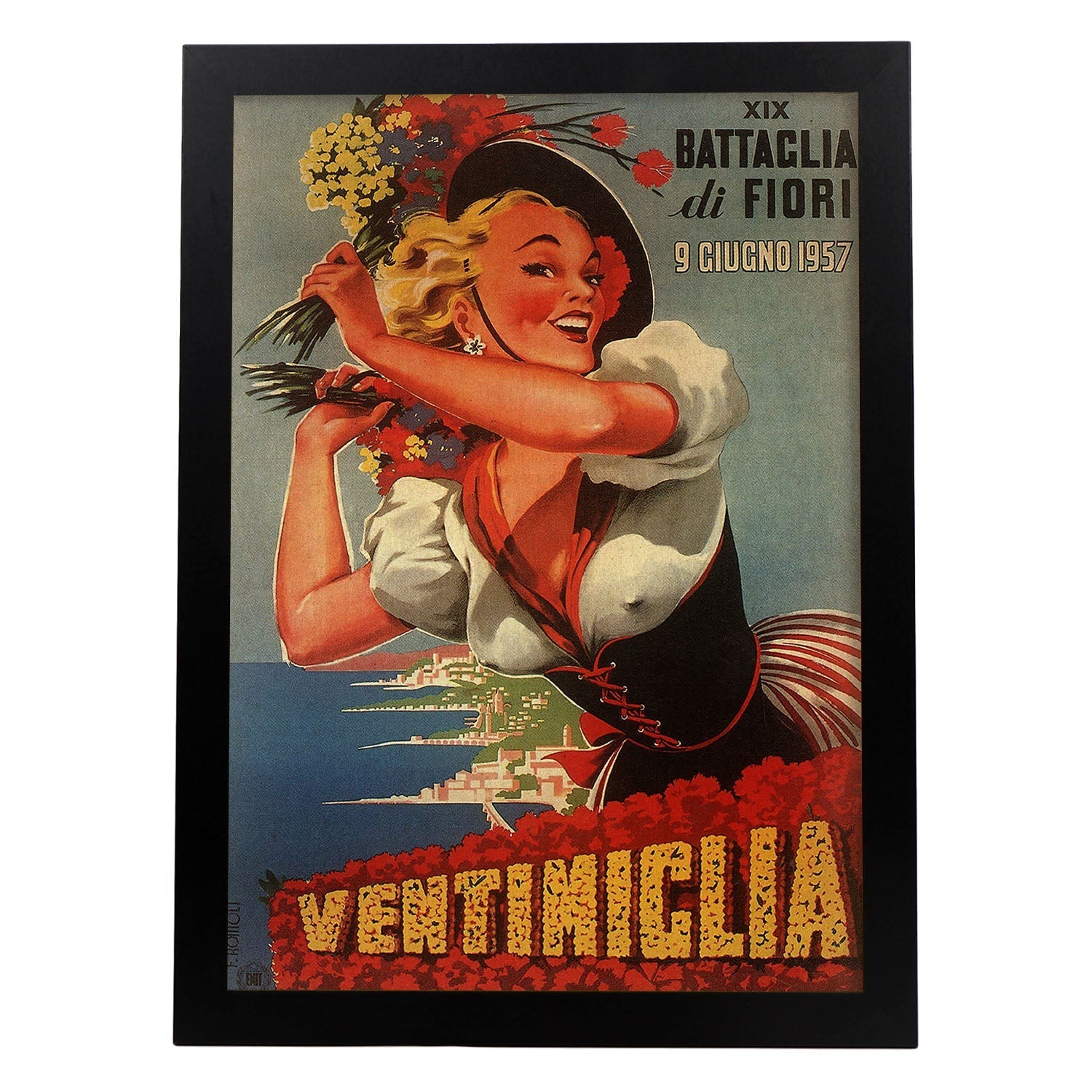 Poster vintage. Cartel Vintage la batalle de las flores de 1957.-Artwork-Nacnic-A3-Marco Negro-Nacnic Estudio SL